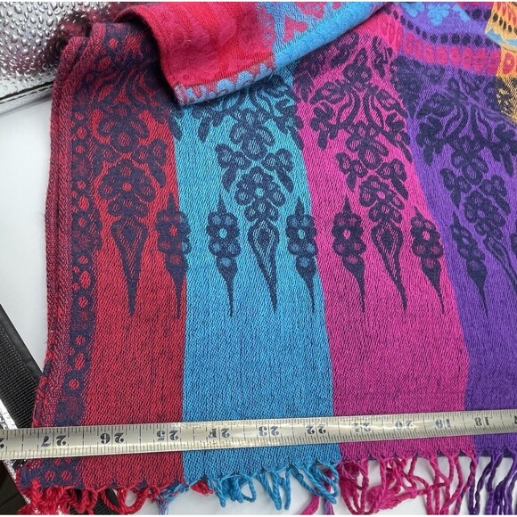 Pashmina Scarf Wrap Shawl 100% Pashmina Multicolor Fringe Boho 68x27 In - Picture 9 of 9